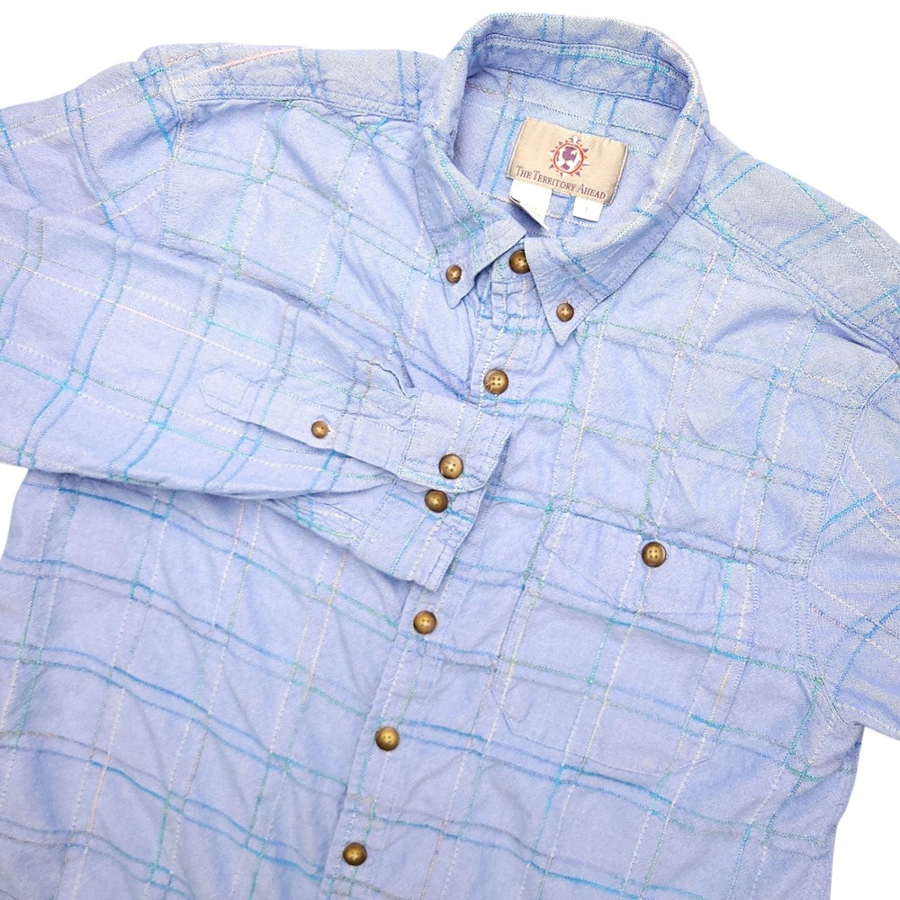 The Territory‎ Ahead Shirt Mens Large Blue Check Button Down Long Sleeve Casual